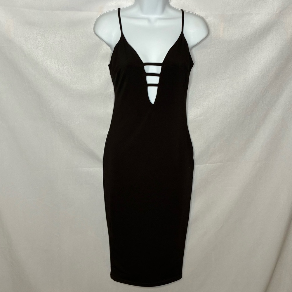 Caruso Black Midi Dress with Strappy Detail size Medium